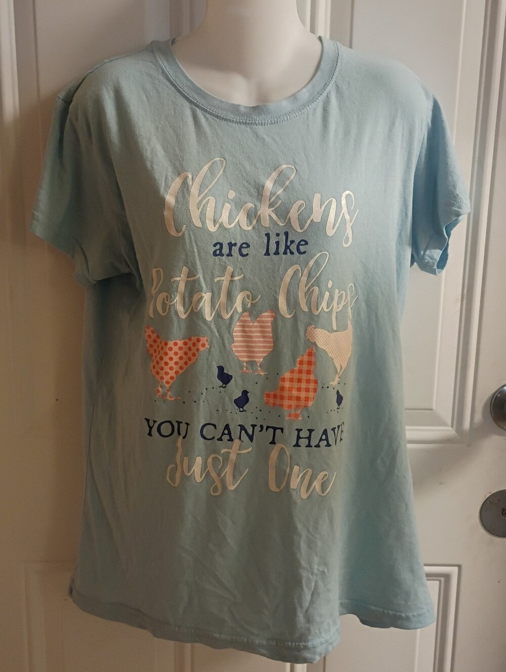 Tractor Supply Light Baby Blue Chicken Lovers Graphic Tee Size XL